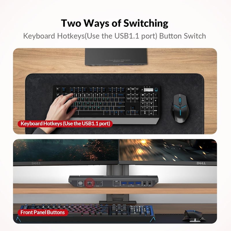 v AV Access AV Access KVM Switch 2 Monitors 2 Computers, 4 USB, EDID, Fast Hotkey Switch, 4K@60Hz HDMI Dual Monitor Display 1 or 2 PCs Simultaneously,2 Desktops for Dell Lenovo HP Share One Set of Keyboard Mouse - Image 3